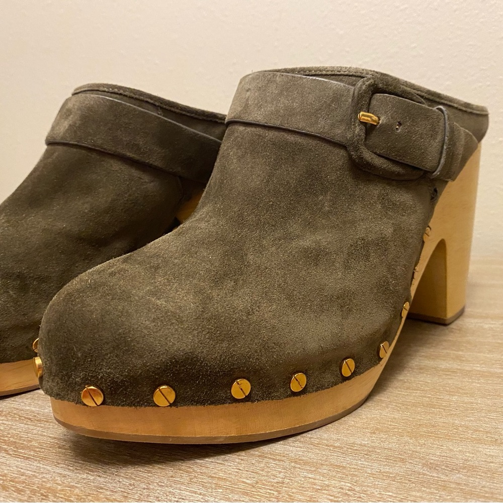 Veronica Beard Dacey Buckle Suede Clogs in Military (color) Women’s Size 11 - Picture 3 of 12